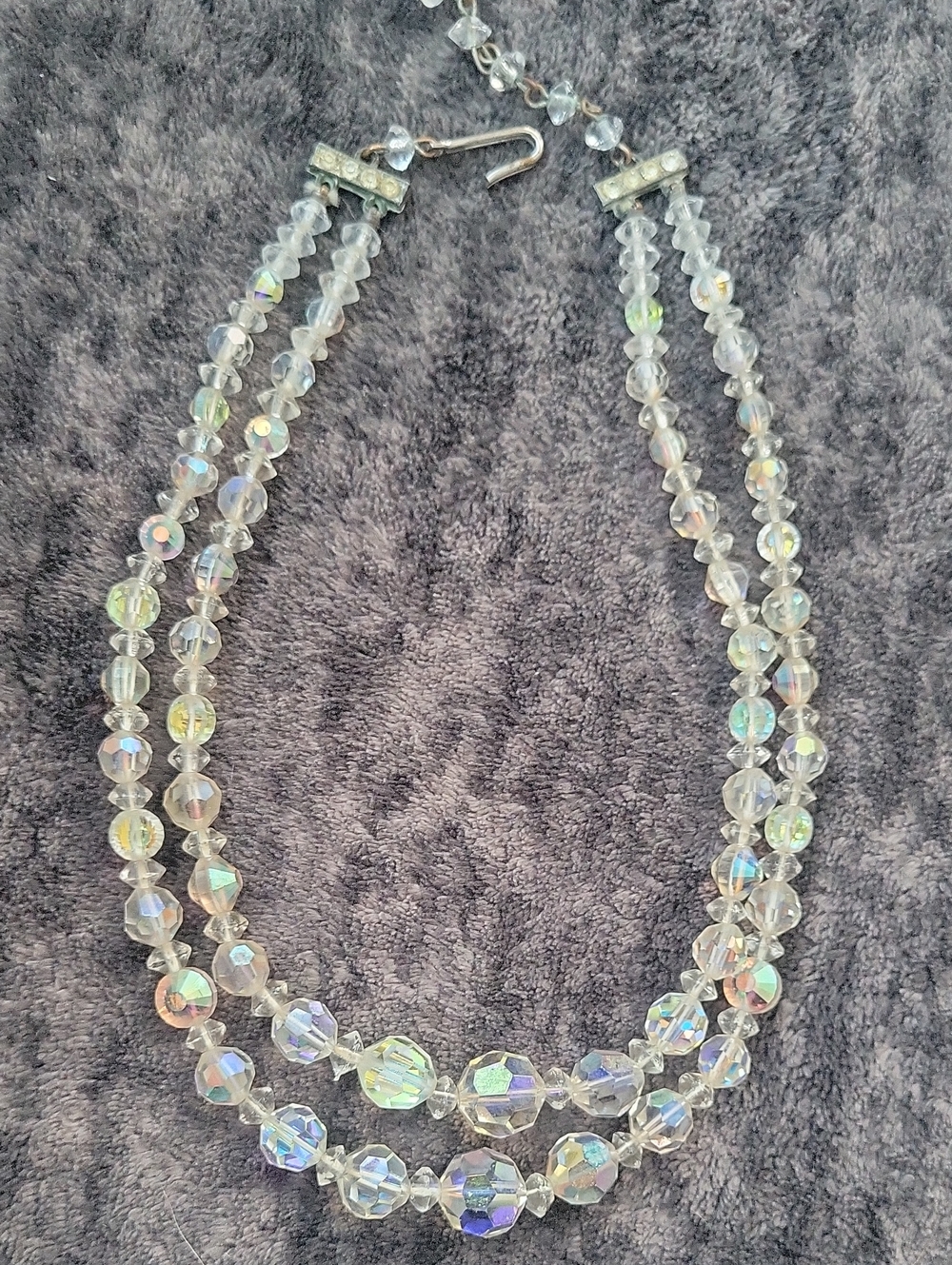 Vtg LOT of 2 AB Rock Crystal Double strand Chokers - Picture 2 of 13